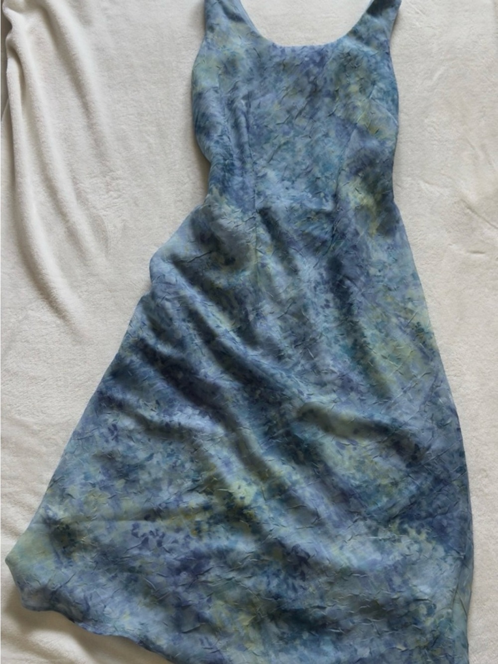 Blue Tie-Dye Maxi Dress with Scoop Neck